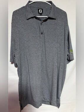 FJ FootJoy Shirt Mens Golf Polo Heathered Gray Stripe, Sz XL